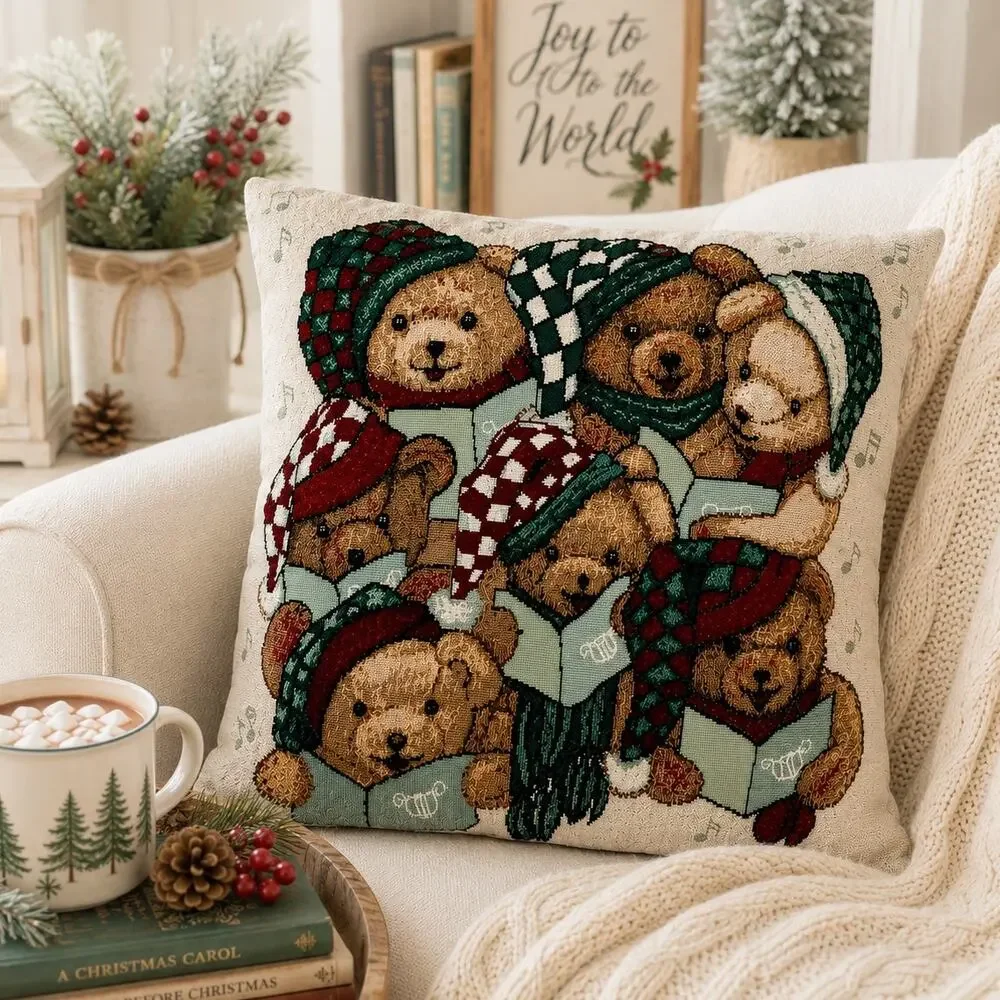 🧸🎵🎄Vintage Teddy Bear Choir Christmas Throw Pillow 15